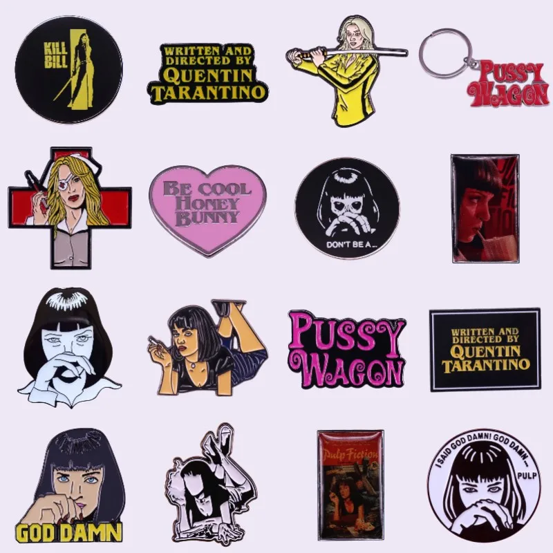 Famous American Director Quentin Tarantino Action Movie Enamel Pins 90s Classic Movie Fans Lapel Metal Brooches Gift Wholesale