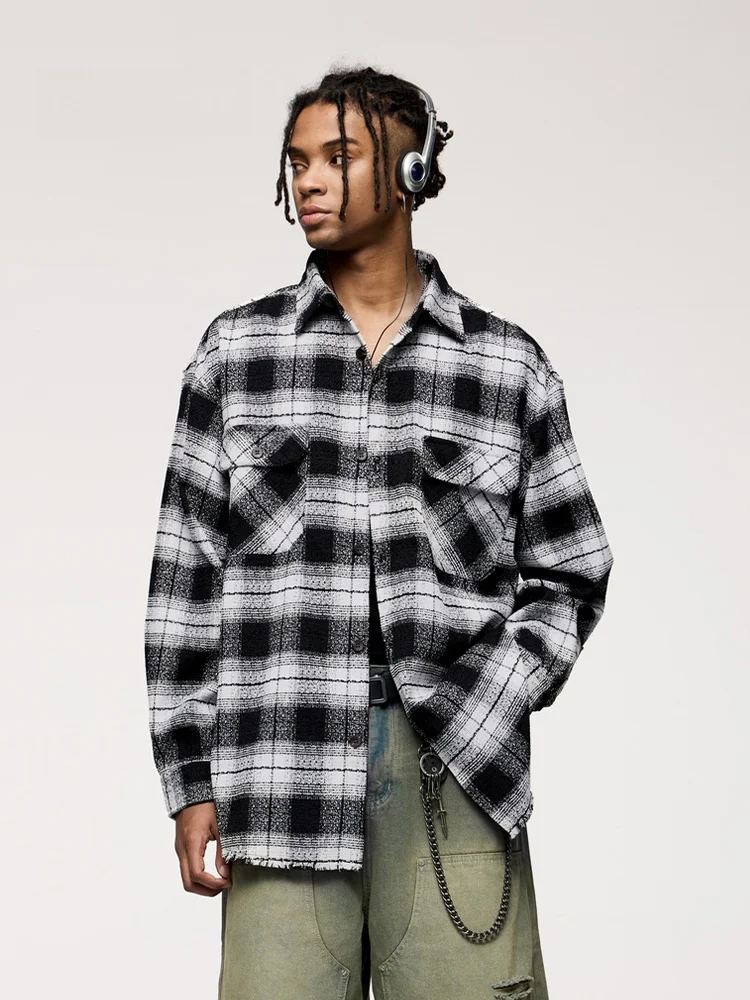 

Classic Retro Plaid Long Sve Men's irt Loose Casual Versatile Outerwear for Couples Mmoptop Hong Kong Sle Polyester Co...