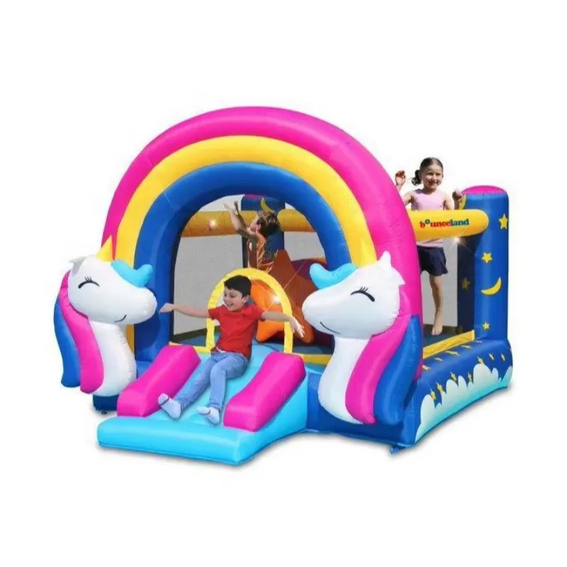 

dazzling rainbow used commercial bounce house inflatable jumping castle, cheap unicorn bouncy castle with slide for sale