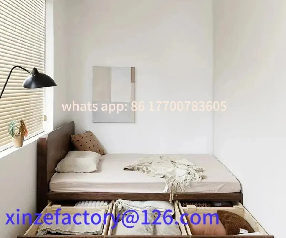 

Customizable black walnut drawer bed small apartment high box storage bed modern simple solid wood box bay window tatami