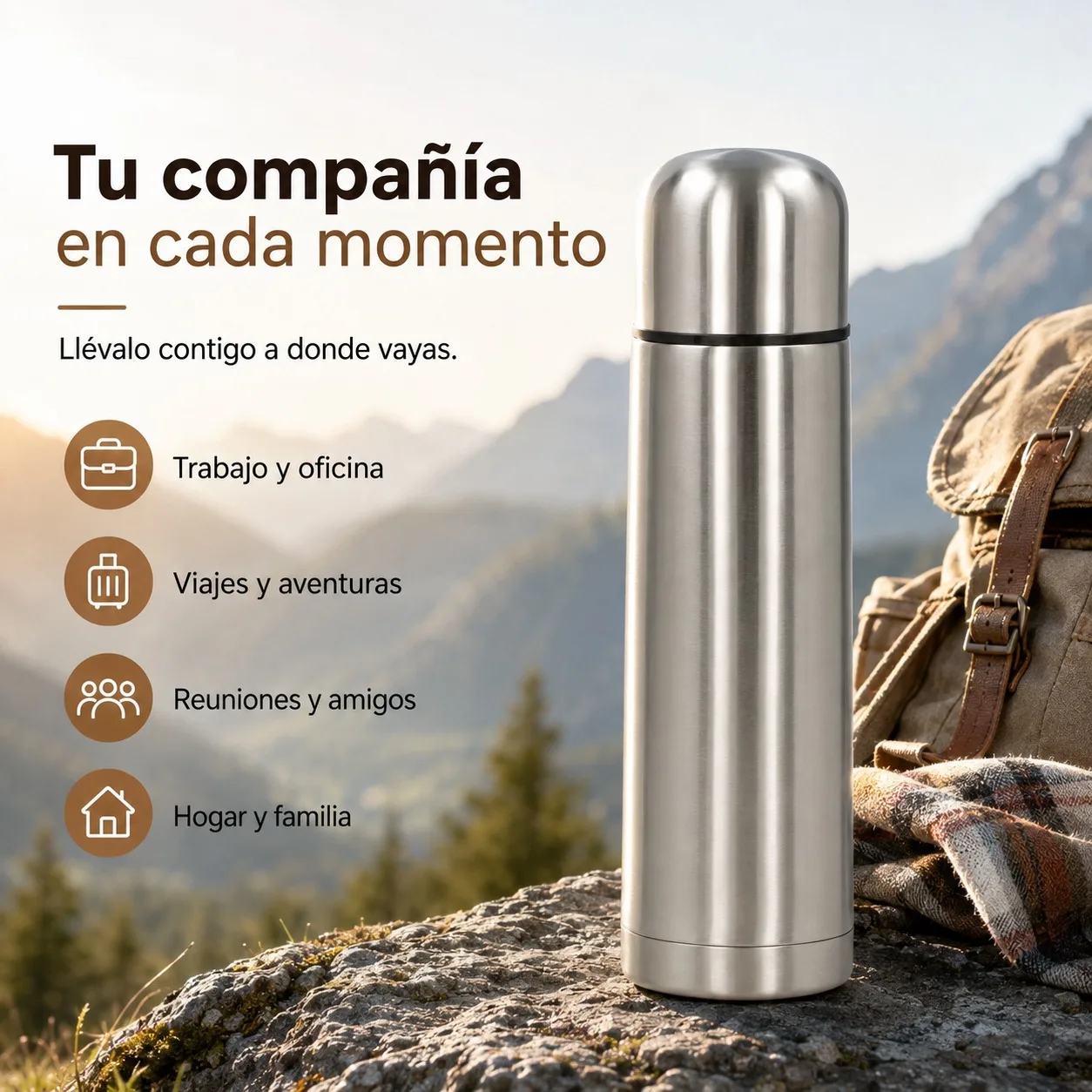 Thermos in Acciaio Inox da 1000 ml, 31,7 cm, Argento, Bottiglia Portatile per Caffè e Tè, Contenitore Ermetico per Viaggi, Campeggio e Ufficio