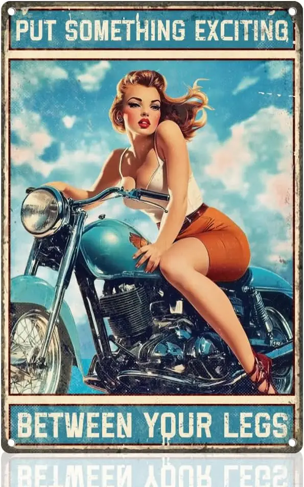 Motorcycle Pinup Lady Retro Wall Decor Metal Tin Sign 8