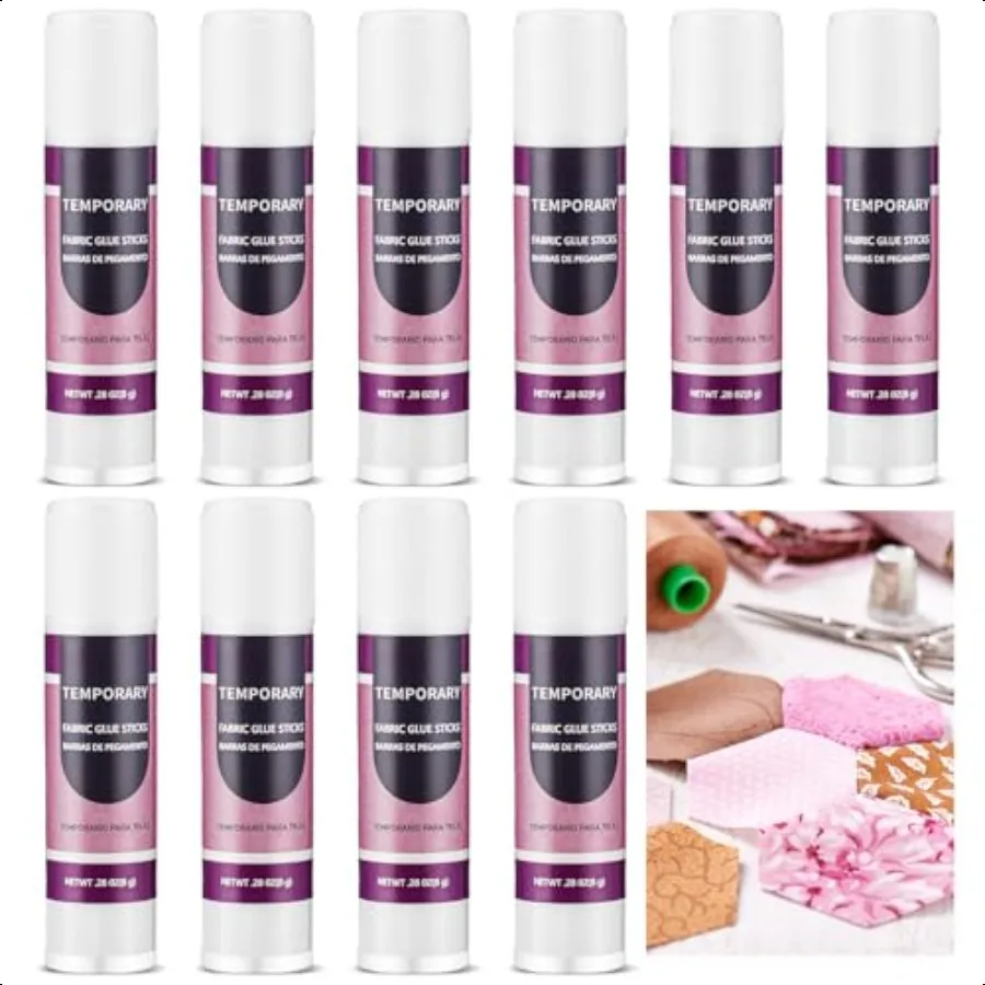 

10 Pcs Temporary Fabric Glue 0.28 oz Water Soluble White Fabric Glue Stick for Man Woman Sewing and Craft and Home Use