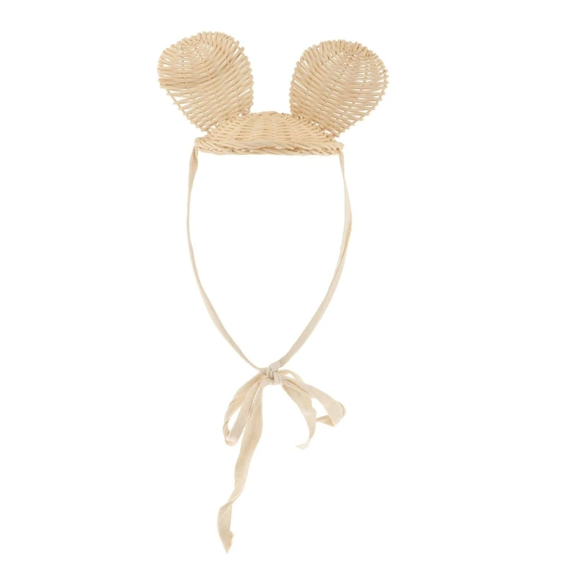 Children Hat Decorative Hat Hand-woven Rattan Plaited Hat Cartoon Mickeys Rabbit Hat for Photography Props