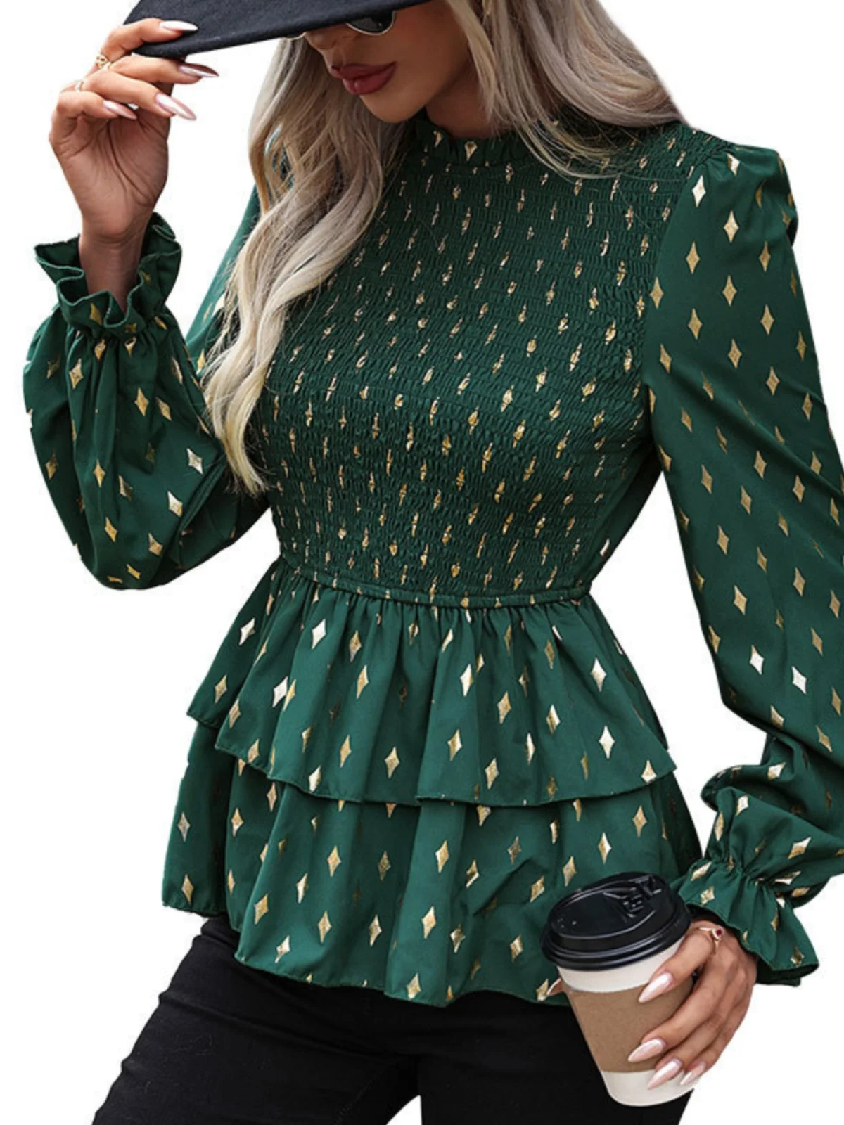 

Slimfit Long Sve irt Faionable Women's Top Casual Sle Polyester Fabric round Ne Print Design Regular Length
