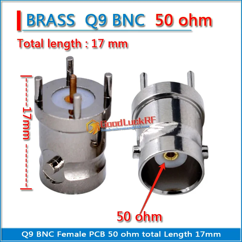 

Q9 BNC Female Plug solder cup PCB 4 needle 17mm High-quality Nickel Plated 50 ohm Brass RF Connector Coaxial Adapters