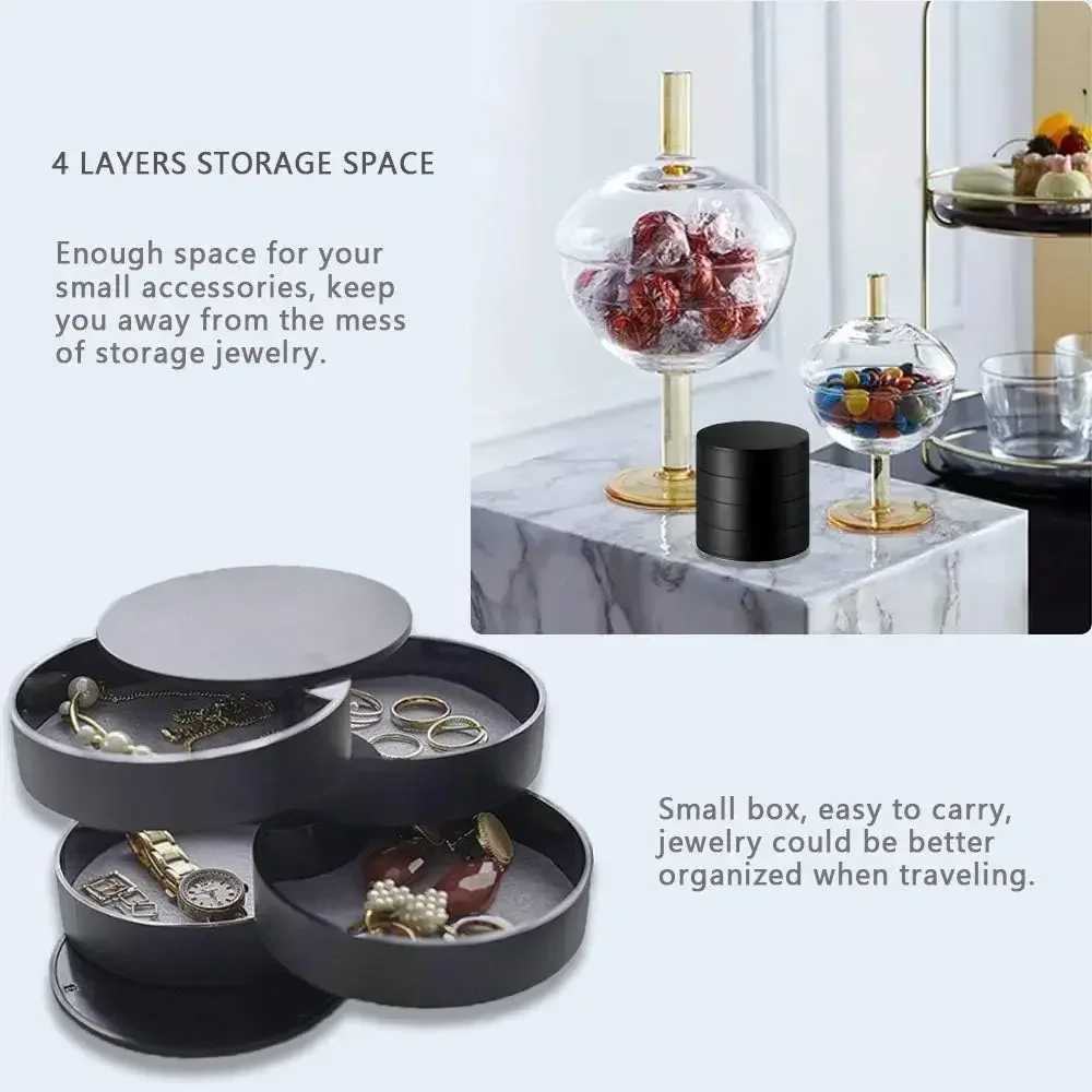 5 Layers Rotating Jewellery Storage Box Women Necklace Desk Organizer Earring Holder Travel with Lid for Ring Bracelet  Storage