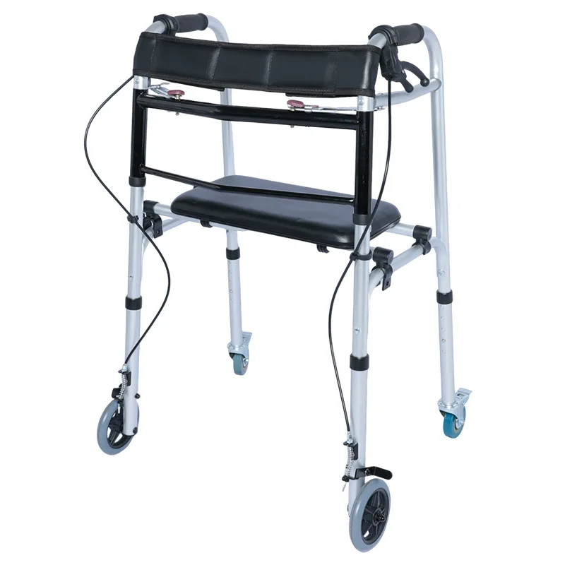 Four-wheel outdoor leisure walker Handbrake for the disabled Nursing walker Rehabilitation device Anti-drop