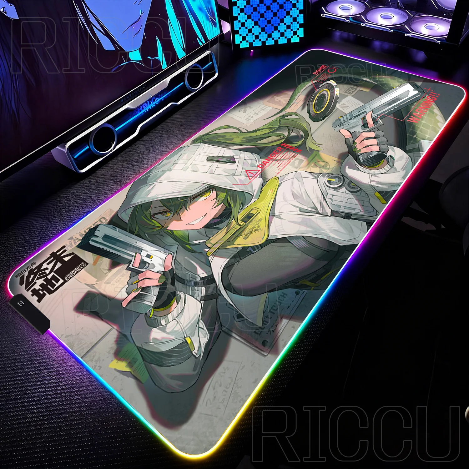 RGB XXL Anime Fluorite  Arknights Endfield Mouse Pad Game Non-slip Rubber Gaming Large Mousepad Desktop Decoration LED Desk Mat