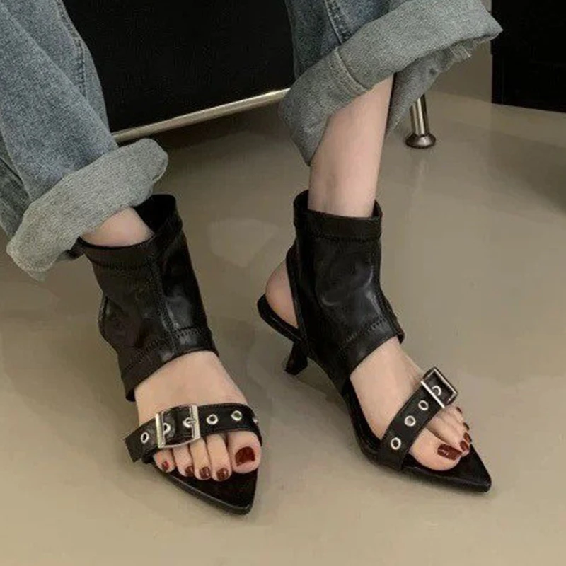 

Pointed Toe Women's Cool Boots Sandals High Heels Leather Shoes Summer 2026 Designer Open Toe Pumps Walking Slides Flip Flops
