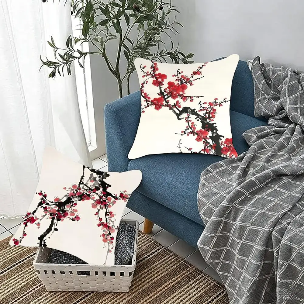 Dramatic C-Chinese Ink Pine Tree Alpine Flow Water Cushion Cover Fluffy velvet Nordic style plush Living room sofa decorative