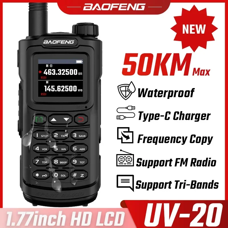 

Baofeng UV-20 Dual Band Powerful Waterproof TYPE C Ham Radio Long Range FM Hunting One-Click Copy Walkie Talkie Two Way Radios