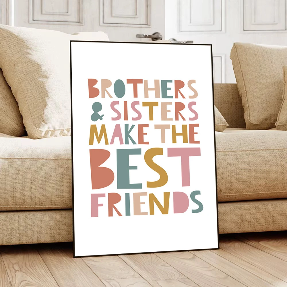 Brothers & Sisters Make The Best Friends Quote Wall Art Canvas Painting Nursery Posters And Prints Pictures Kids Room Decoration