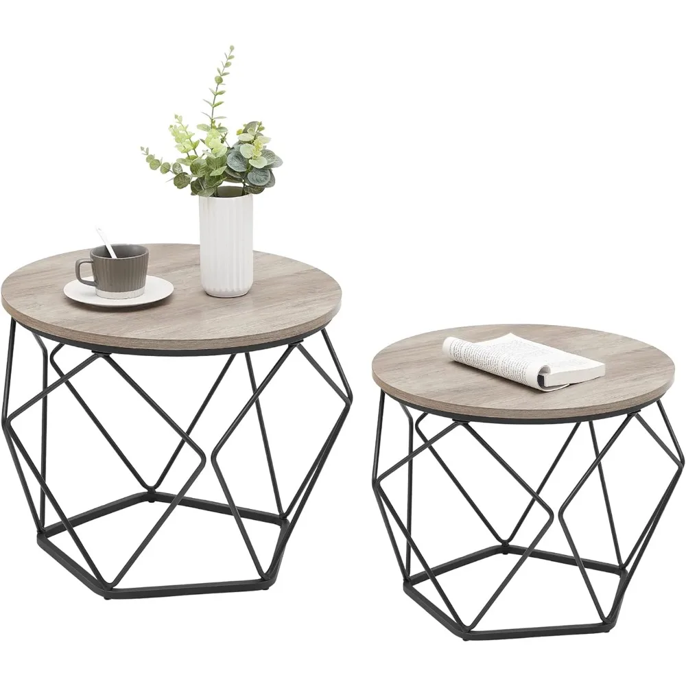 

Coffee Table Set of 2, Round Tables with Steel Frame, Side End Tables, Small Coffee Table