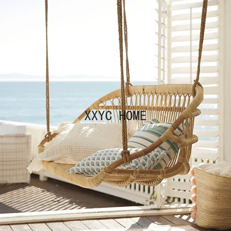 Rattan Cradle Chair Indoor Swing Sitting and Lying Double Rattan Chair Outdoor Courtyard Glider