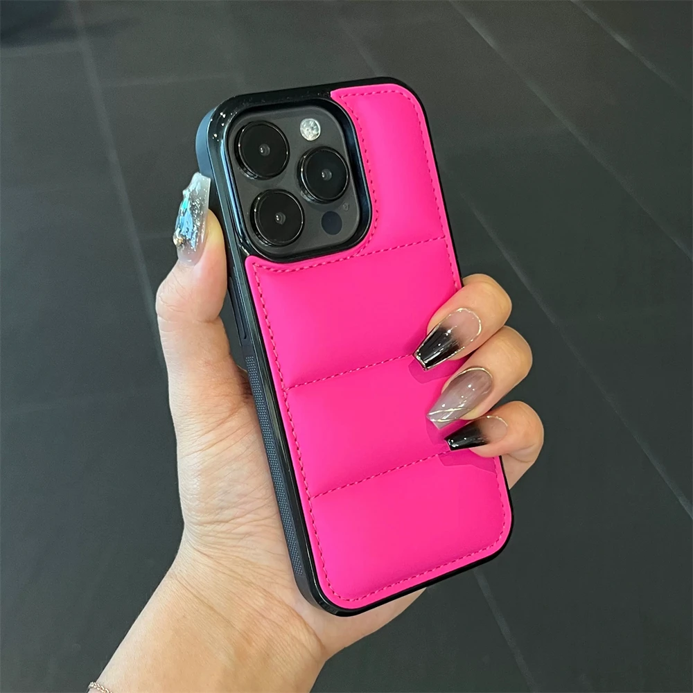 Fashion Down Jacket Puffer Case for iPhone 15 14 Plus 13 12 11 Pro X XR XS Max 7 8 Plus SE Soft Fabric Silicone Shockproof Cover