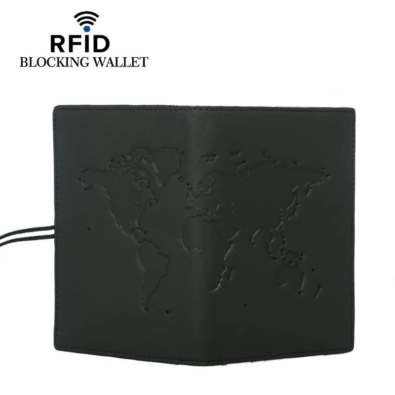 ปกหนังสือเดินทาง RFID ผ้าคลุมเดินทางหนังแท้สําหรับหนังสือเดินทางแผนที่ผู้ถือหนังสือเดินทาง String Bussiness