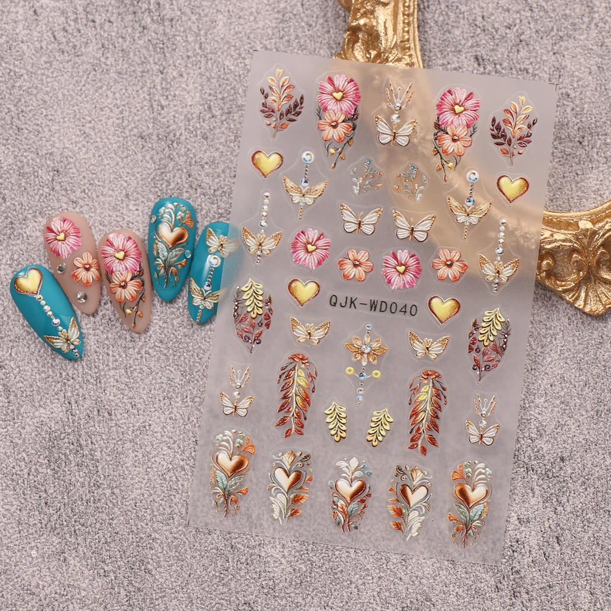 2 stuks bohemien patroon reliëf nail art stickers, retro nostalgisch thema, eenvoudig aan te brengen nageldecoratie, doe-het-zelf, vakantiecadeaus,