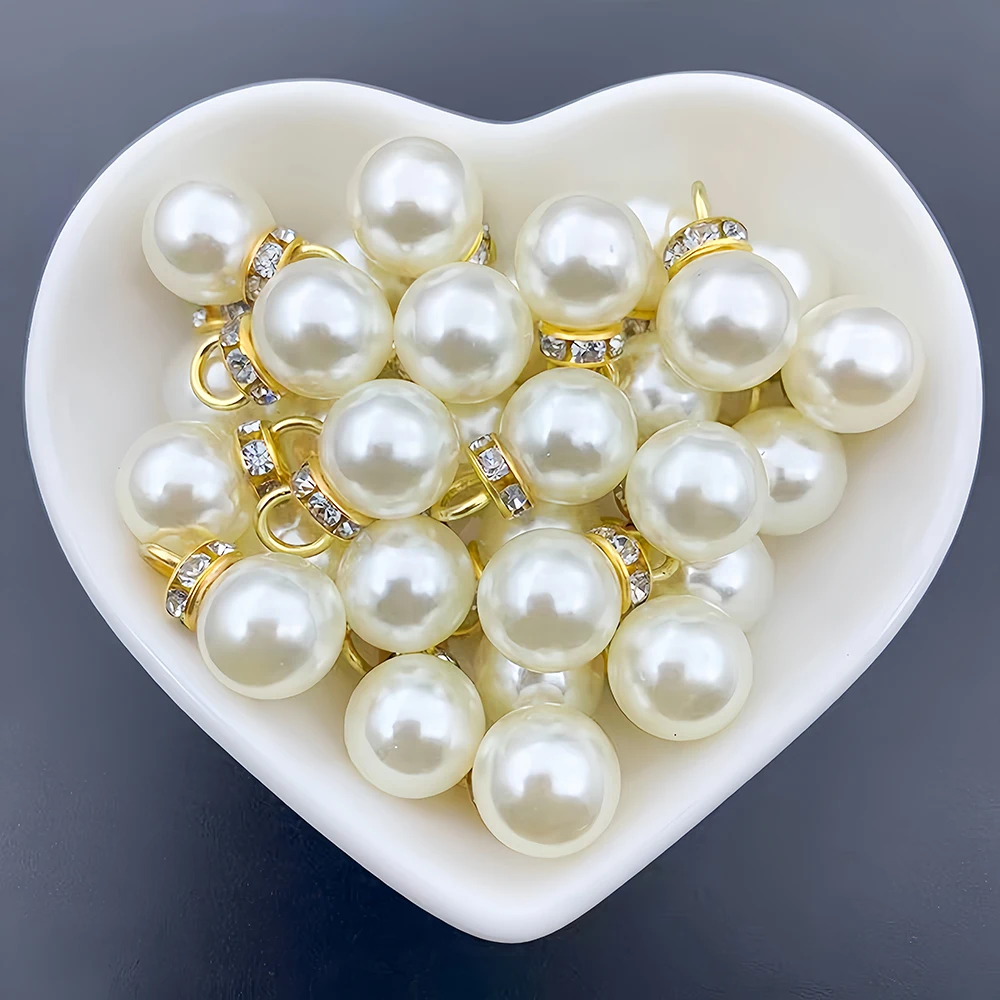 10pcs Inlaid Rhinestone Imitation Pearl Beads Pendant Accessories for Necklace Clothes Earring Charm Bracelet DIY Jewelry Making