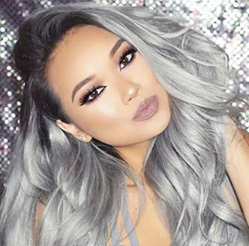 Silver Grey Lace Front Wigs Body Wave Dark Gray Long Wavy Synthetic Hair