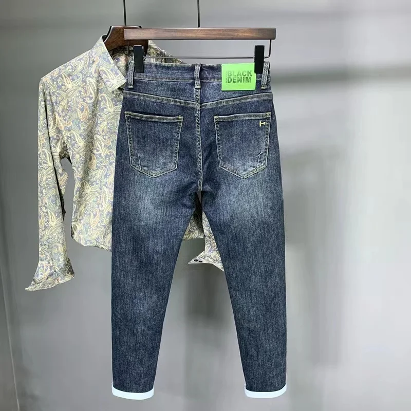 

Новые мужские джинсы из эластичного хлопка на весну-осень, приталенные, повседневные, с вышивкой, длиной до щиколотки