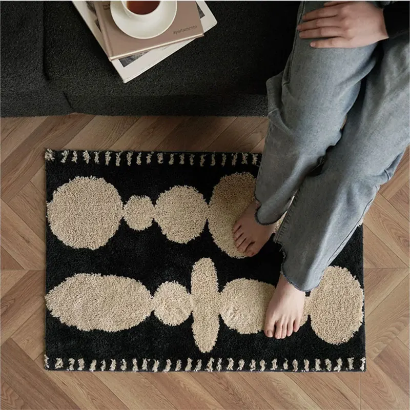 Vintage Geometric Bathroom Mat Soft Tufted Carpet Rug Bathmat Absorbent Non-Slip Doormat Aesthetic Home Room Decor