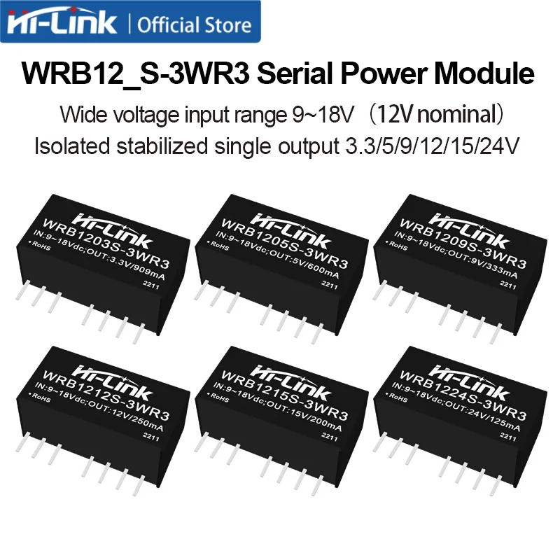 

10pcs WRB1203S-3WR3 WRB1205S-3WR3 WRB1212S-3WR3 3W Industrial Grade Isolated DC-DC Power Supply 12V Input 3.3/5/12V Output
