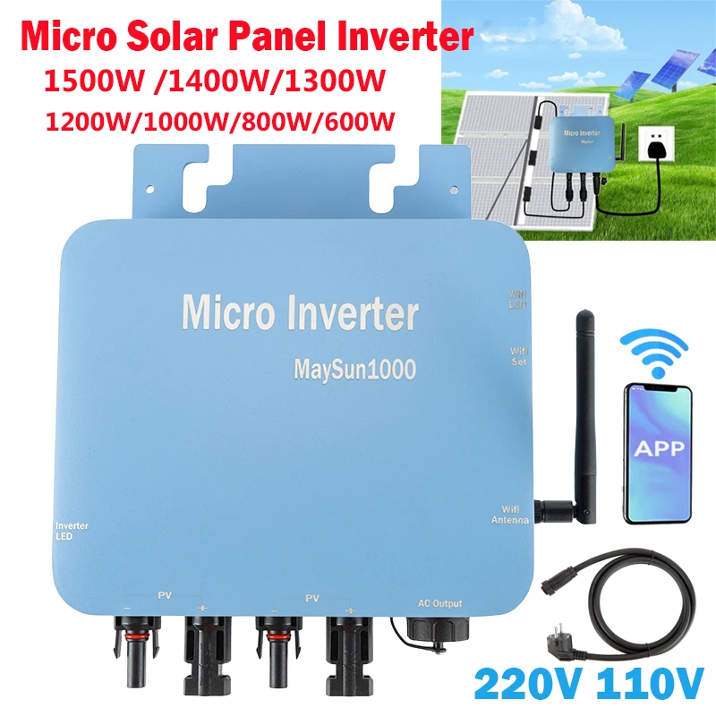 1500W 1000W 800W Micro Solar Panel Smart Inverter Built-In WIFI MPPT Home Intelligent Micro Solar Panel Inverter For110V 220V AC