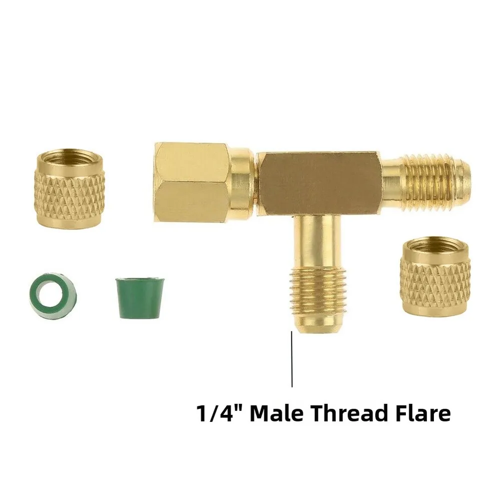1/4 SAE Flared Tee Connector with Rotary Joint and 1/4 External Thread Flared End for HVAC Manifold Hose and Gauge Compatibility