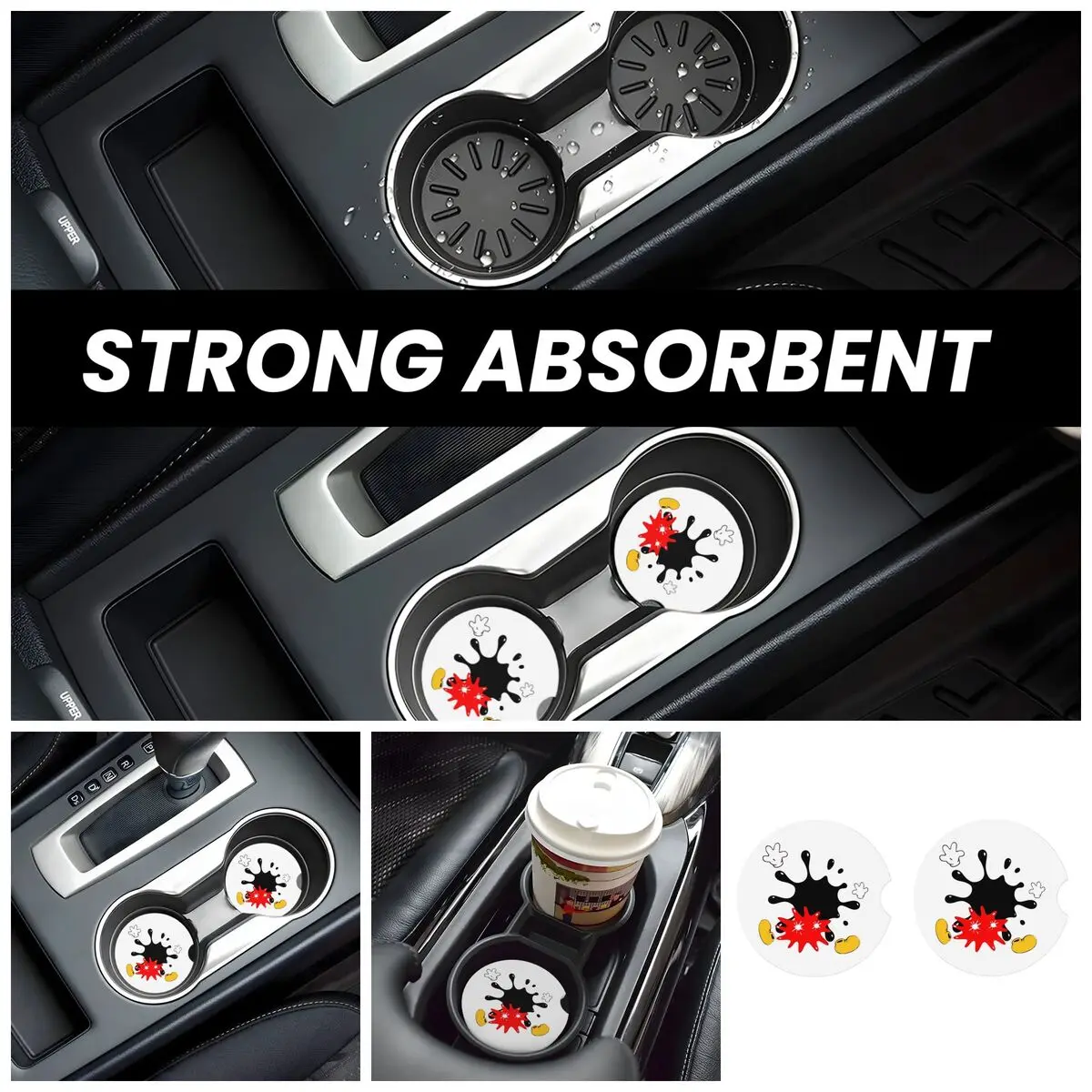 Unique Car Cup Coaster 2 Pack Mickey Mouse Disney Minnie Car Interior Accessories Universal Recessed Car Cup Mats