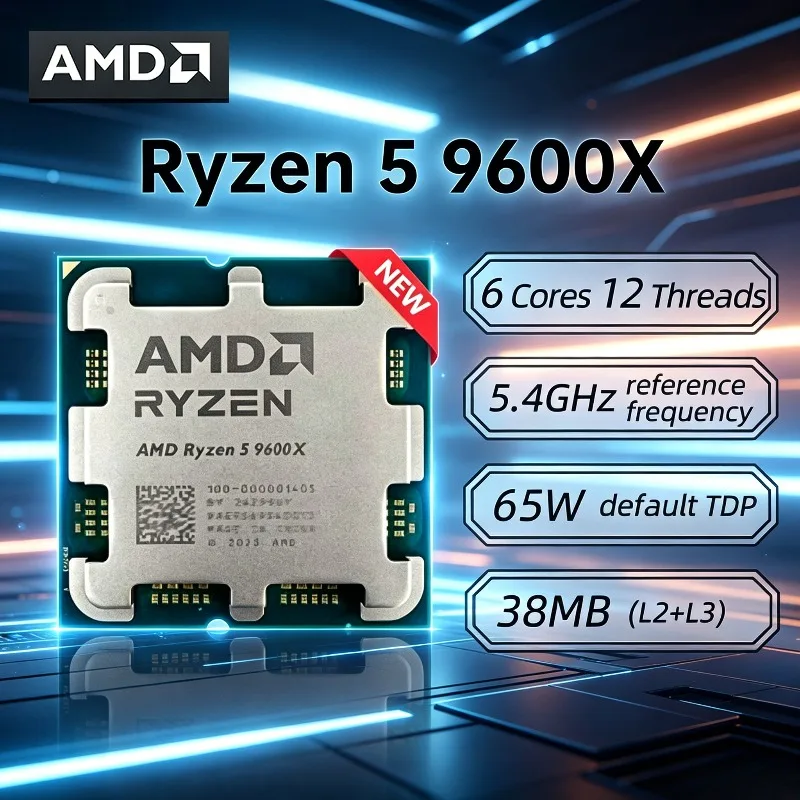 

AMD Ryzen 5 9600X R5 9600X 100% Brand New 5.4GHz 6-Core 12-Thread NEW DDR5 L3=32M 4NM 65W Processor Socket AM5 but No Fan