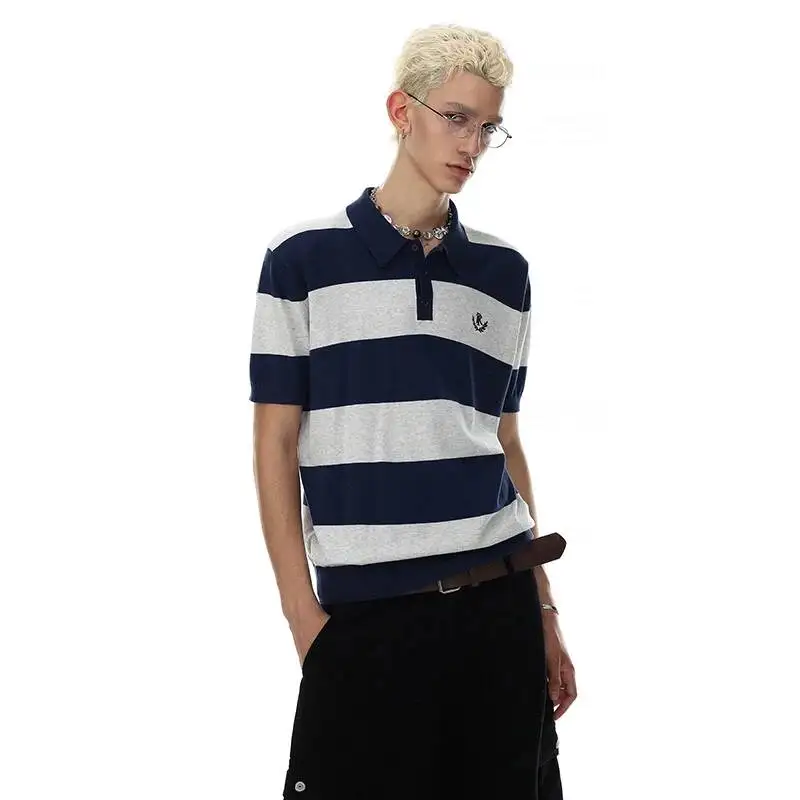 LUZHEN 2026 Summer Color Contrast Stripe Printed Polo Neck T-shirt Men's Fashion Elegant Embroidery Logo Casual Male Tops JY7915