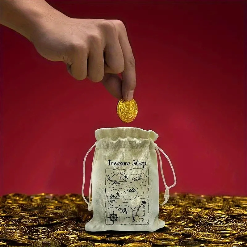 [10 قطع] حقيبة هدايا على شكل قرصان، حقيبة حلوى لحفلات أعياد الميلاد، طباعة خريطة الكنز، ديكور تجميع احتفالي وحقيبة تخزين