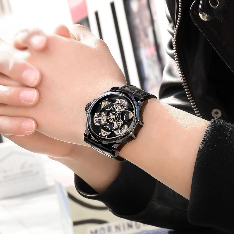 New Fashion Business Men's Quartz Watch Luxury Chronograph Genuine Leather Belt Men's Watch Reloj Hombre Luxury Quartz Watches