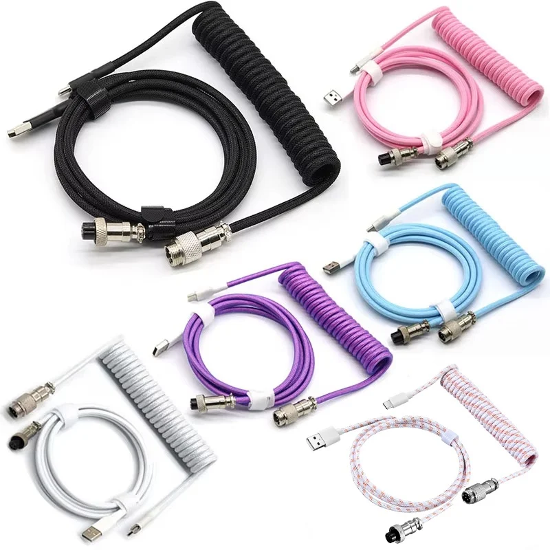 USB Type C Mechanical Keyboard Spring Coiled Cable Hardware Linker Usb Aviation Mechanical Cable Spiral Gaming Usb Keyboard Wire