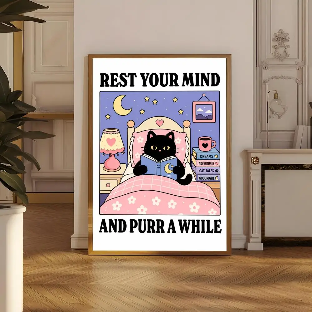 cute Paws Black Cat More Espresso Poster Wall art poster artistic painting for living room home decoration  also ideal as a gift