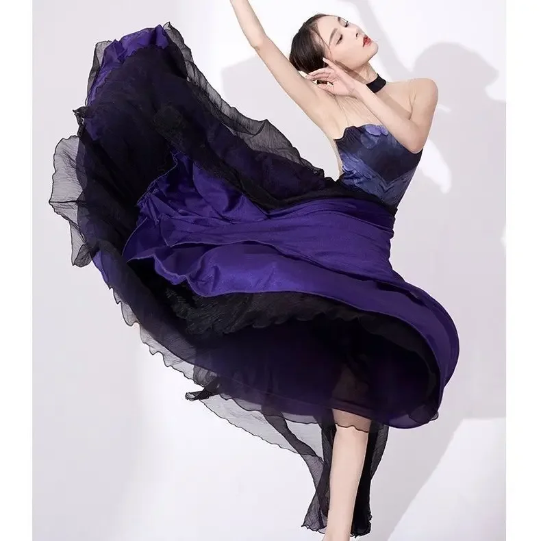 Abito da passione Danza classica che scorre Gonna grande altalena Costume grande Abito in garza rossa Abito Han Gonna lunga Costume da ballo classico