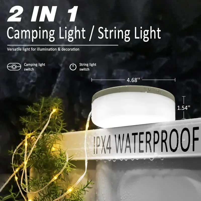 2-in-1 Camping Light LED Reel String Lights Outdoor USB Camping Lamp Recyclable LED Atmosphere Light For Garden Party Festival