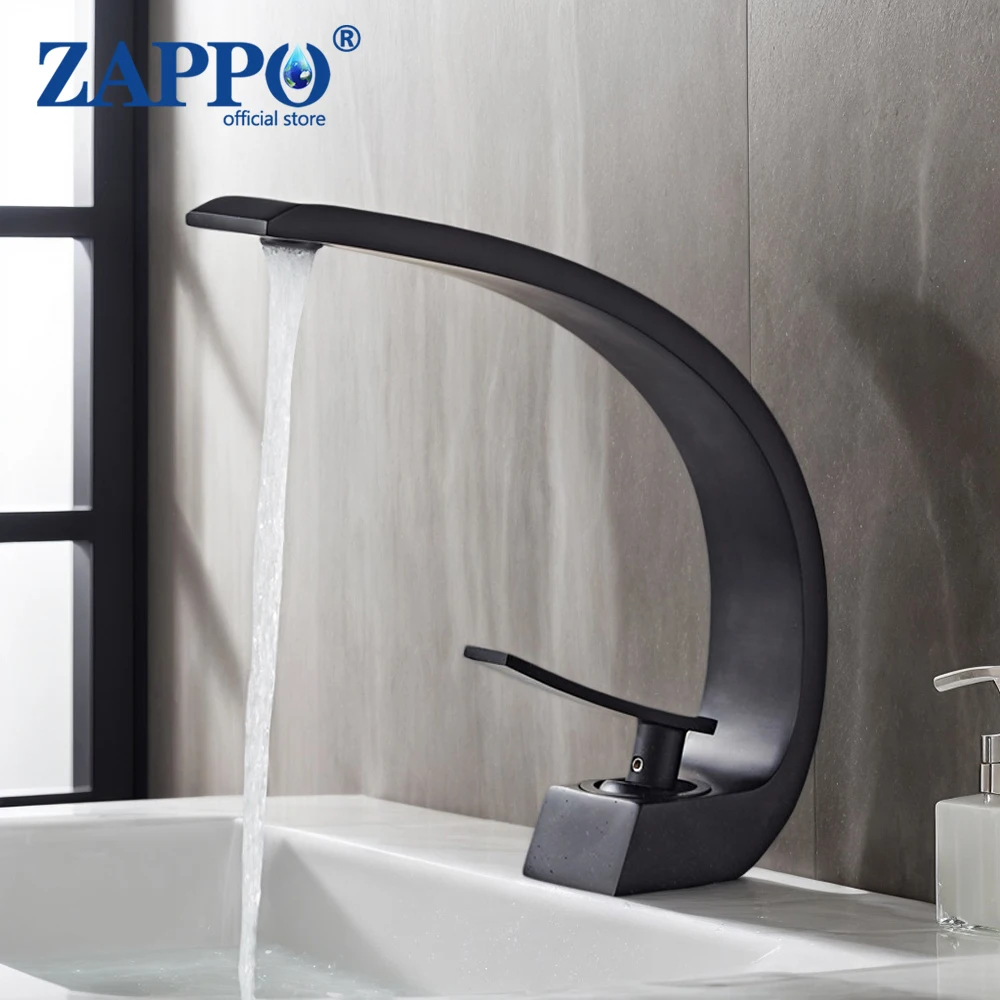 ZAPPO Bathroom Faucet Solid Brass Hot Cold Water Mixer Tap for Bathroom Hotel Deck Mounted Basin Sink Faucets Black,Gold,Silver