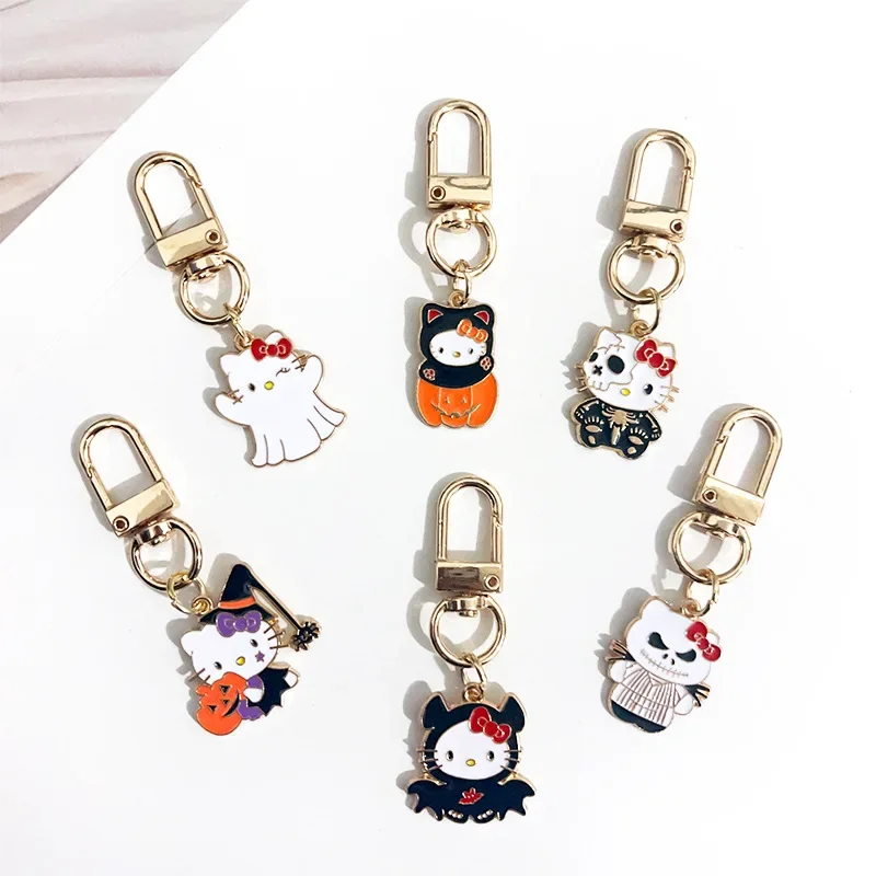 Sanrio Hello Kitty Halloween Keychain Anime Demon Ghost Pumpkin Head Funny Alloy Drop Oil Girl Bag DIY Decorative Surprise Gift