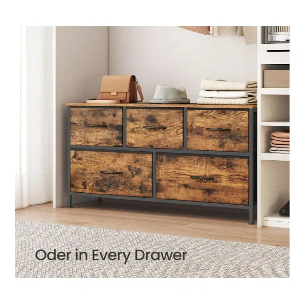 

Dresser For Bedroom, Chest Of Drawers, Steel, MDF, 5 NonWoven Fabric Drawers, Storage Organizer Unit, Closet, Entryway