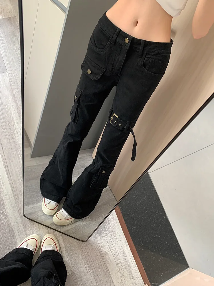 

Cleanfit Bla Workwear Denim Pants Women's Design Sensible Slim Fit High Street Straight Leg Jeans Tied Waist High Waist