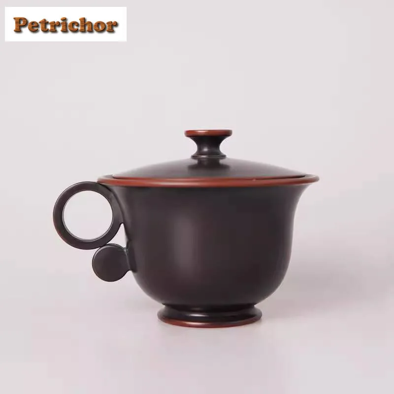 160ml Nixing Pottery With Hand-held Gaiwan Aesthetic Tea Tureen Tea Bowl With Lid Kit Tea Making Cover Bowl Tea Set Craft Gift