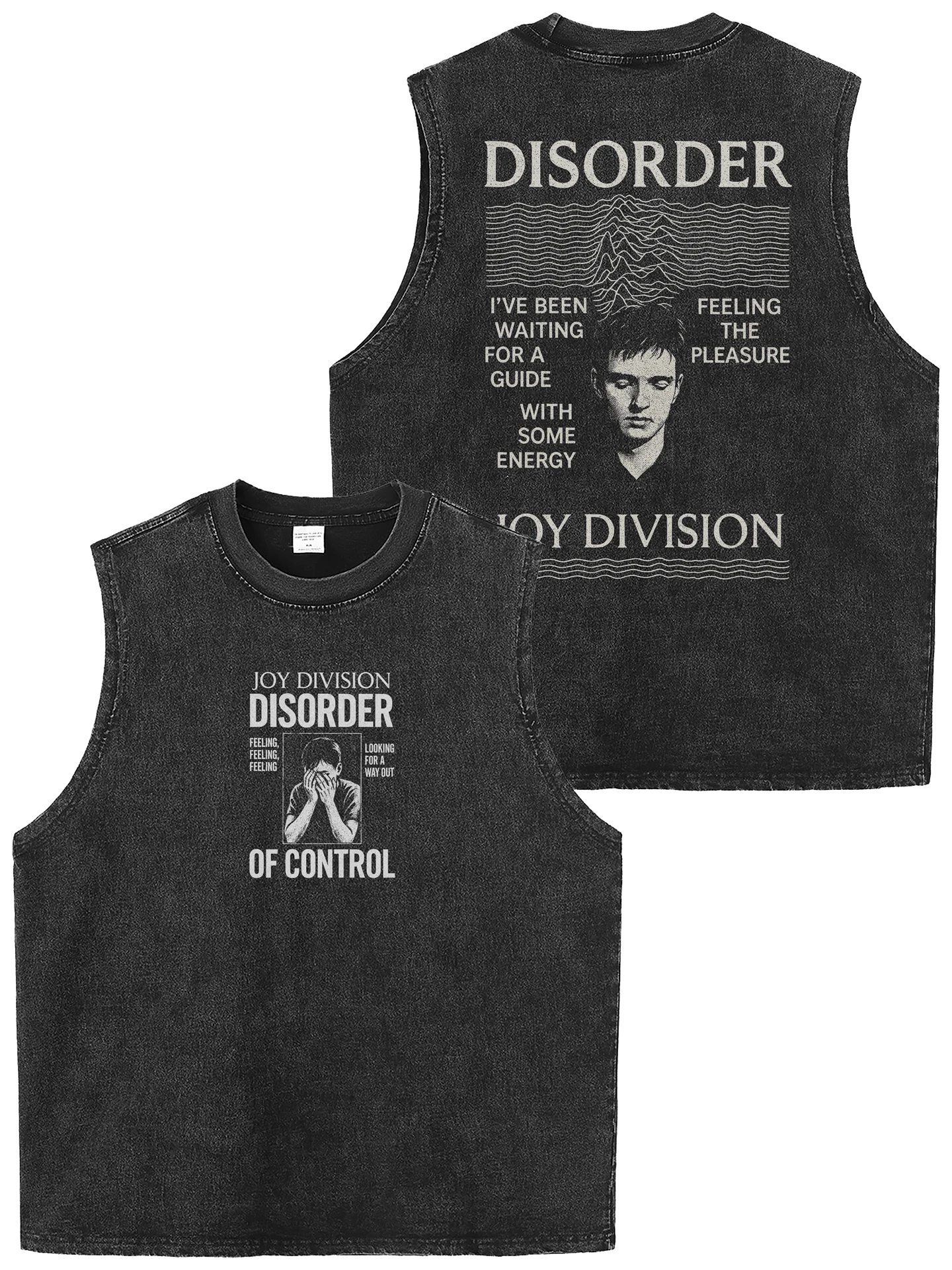 Joy Division Band Heavyweight American Retro Washed Distressed Loose Rock Sleeveless T-shirt Shoulder Vest Unisex Casual Wear