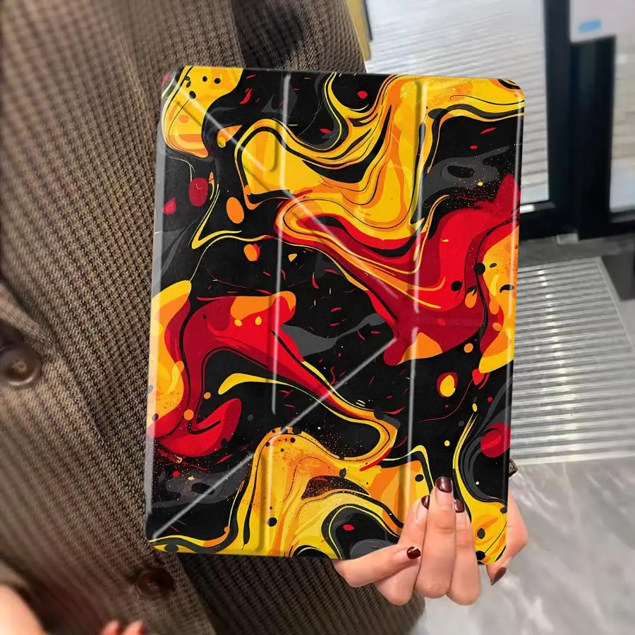 Red Yellow Marble Holder Cover Tablet Case For iPad Pro 11th 10th 9th 8th 7th 12.9inch Air 4 5 M3 M2 1 2 M4 11inch Pro 2025 Mini
