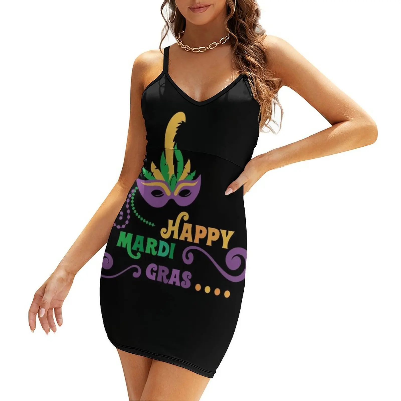 

Happy Mardi Gras T-shirt and Apparel Sling Dress clothing women summer 2025 evening dress ladies wedding dresses for woman