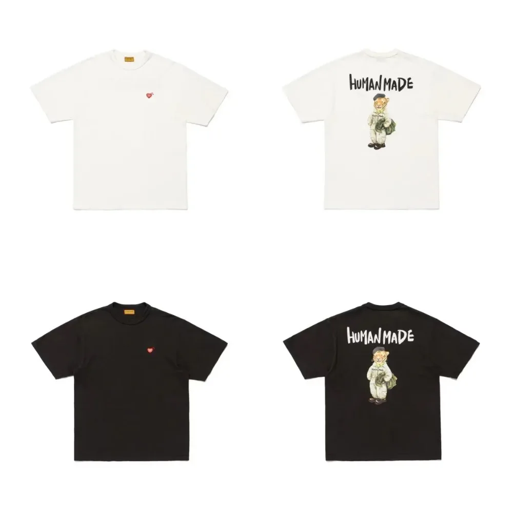2026 New HUMAN MADE Back cartoon Printed T-Shirt Japanese Bamboo Cotton Unisex Retro Round Neck Short Sleeved Shirt