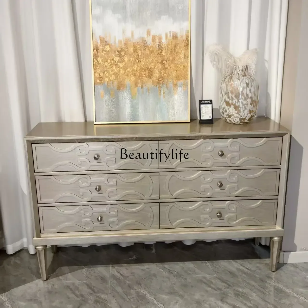 

American light luxury entrance cabinet, champagne solid wood bucket cabinet, side cabinet decorationlx