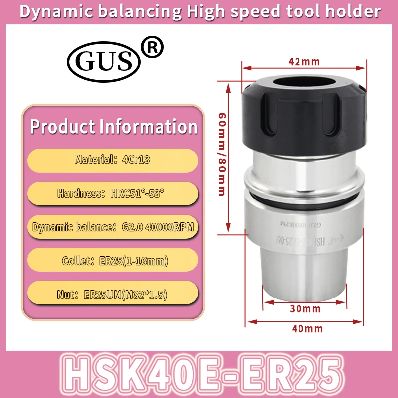 Imagem -02 - Hsk Cnc Machine Quick Change Tool Holder Alta Velocidade Equilíbrio Dinâmico Pinça Chuck Hsk25e Hsk32e Hsk40e Er11 Er16 Er20