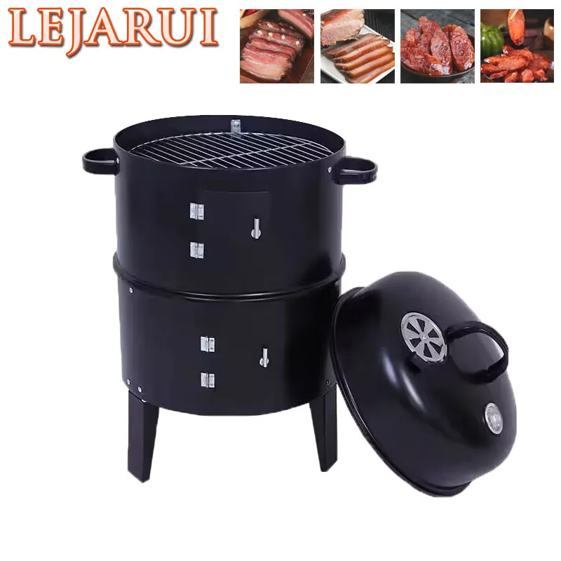 

Outdoor Smoked Meat Stove 3 In 1 Charcoal Stove Double Layer Smoker Oven Bbq Grill Roaster Outdoor Camping Picnic Equipment